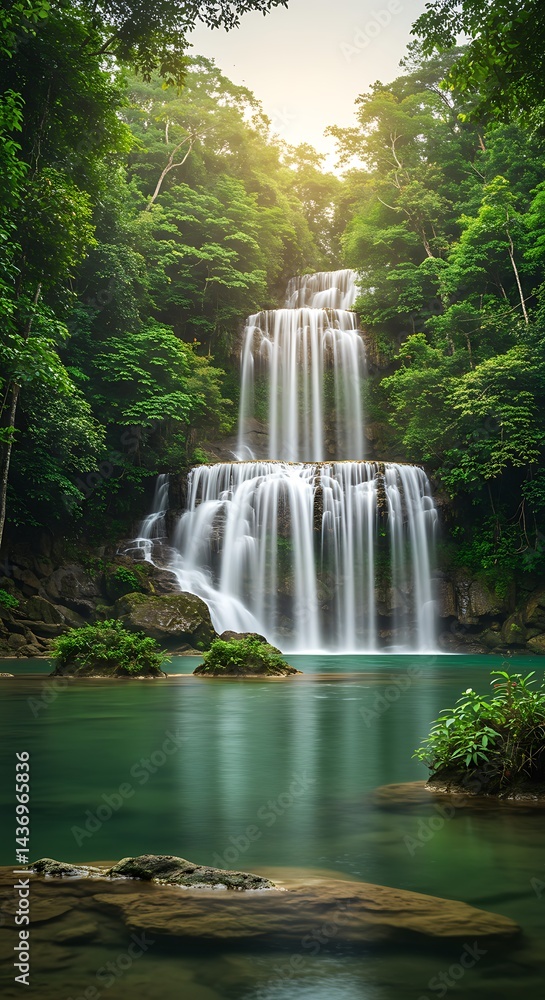 Fototapeta premium Emerald Cascades AI Generated