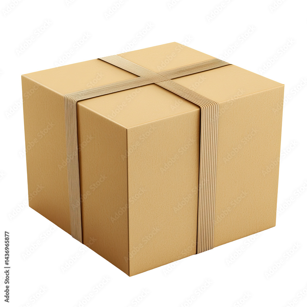 A light beige cardboard box, secured with crossed brown straps A light beige cardboard box, secured with crossed brown straps