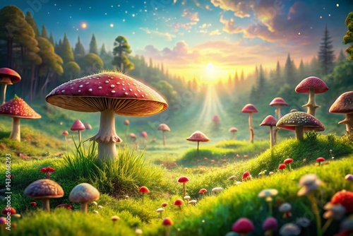 Wallpaper Mural Surreal Landscape: Tongue Shaped Meadow with Mushrooms & Herbs Torontodigital.ca