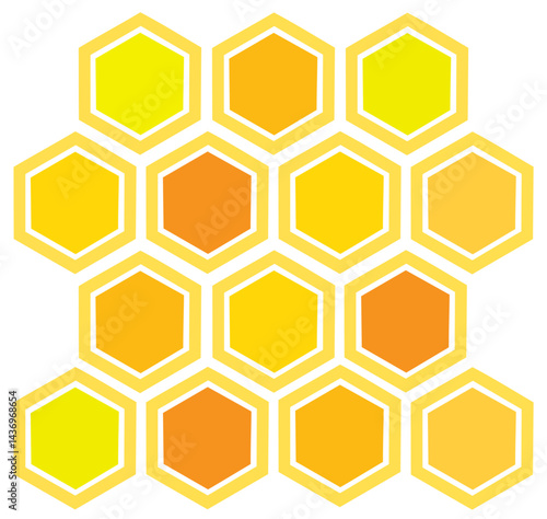 Honeycomb pattern, yellow orange hexagons, beekeeping farm, honey production, natural organic farming, apiary background, bee habitat structure, sweet food source, ecological agriculture