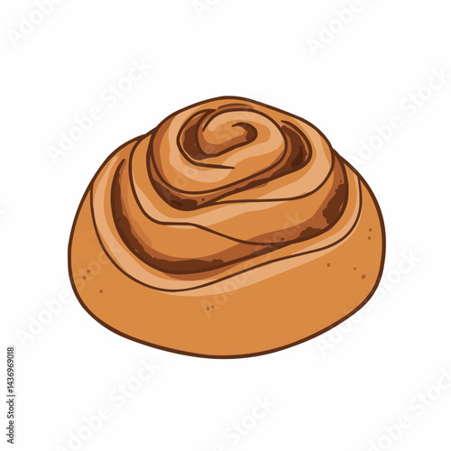 An animated cinnamon roll is ready to enjoy on a white background