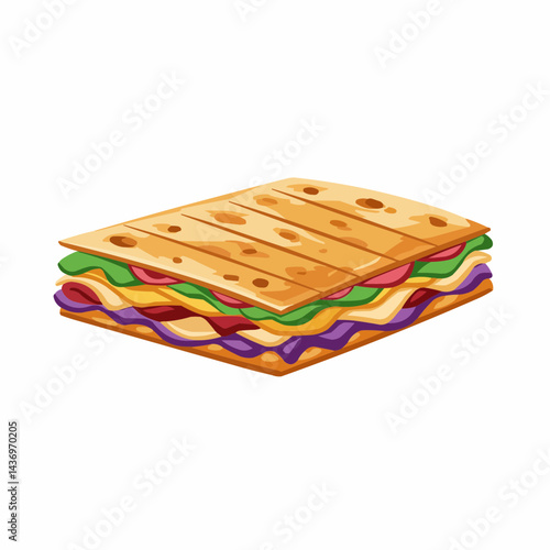 Stacked sandwich bread, lettuce, cheese, and salami on a light background