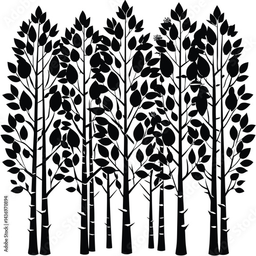Aspen trees icon set on white background