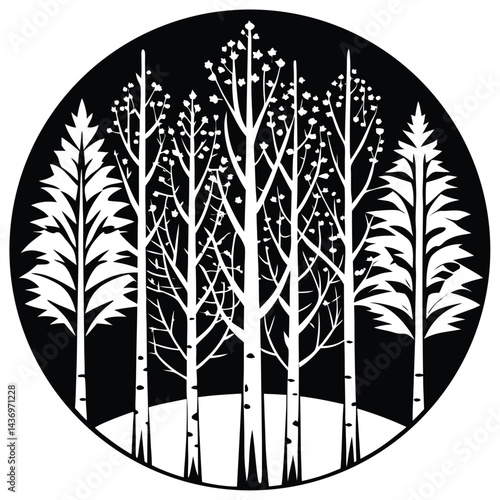 Aspen trees icon set on white background