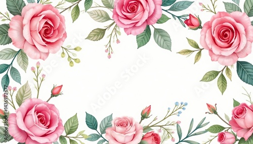 Delicate watercolor roses & leaves, repeating pattern, floral, elegant