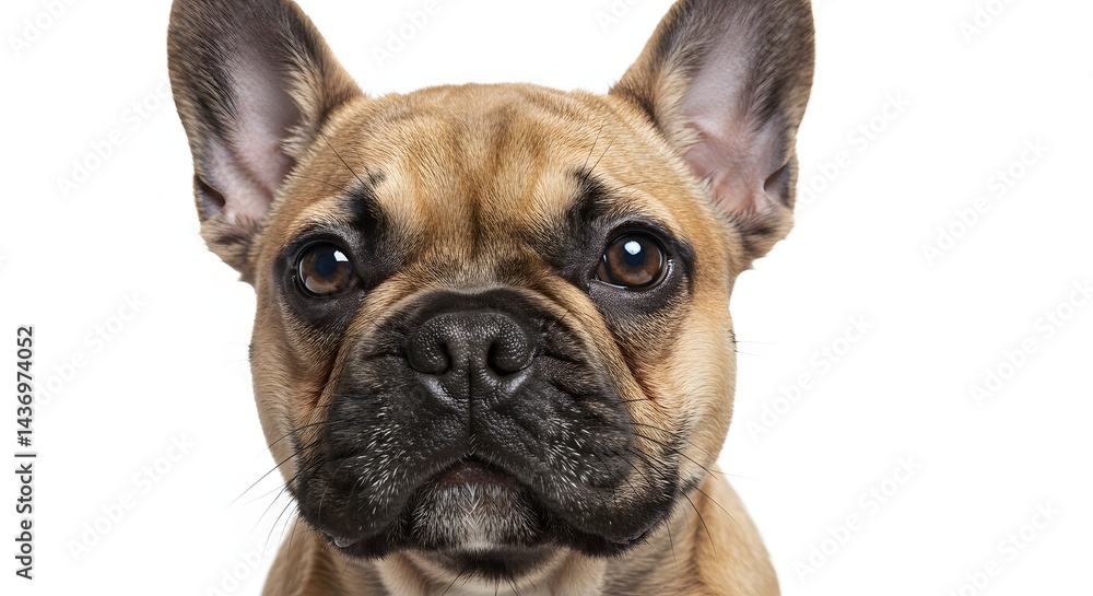Obraz premium Close up of a fawn french bulldog with a white background looking directly at the camera lens