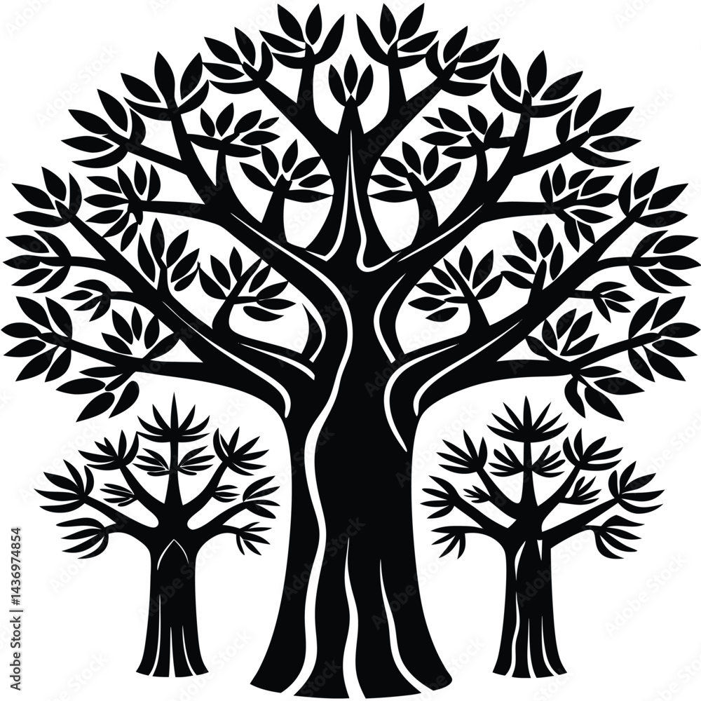 Obraz premium Baobab trees icon set isolated on white background