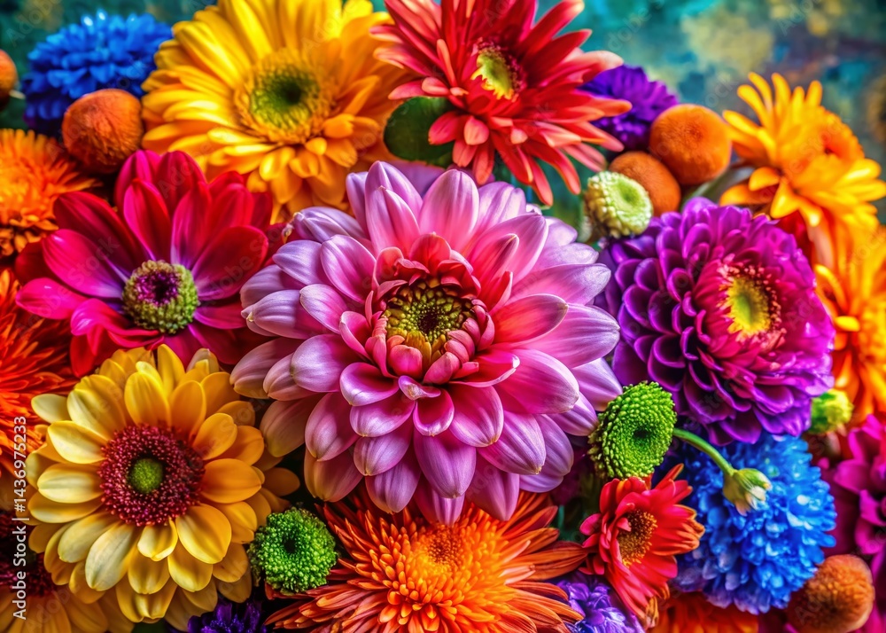 Fototapeta premium Vibrant Colorful Flowers, Floral Texture Background Stock Photo