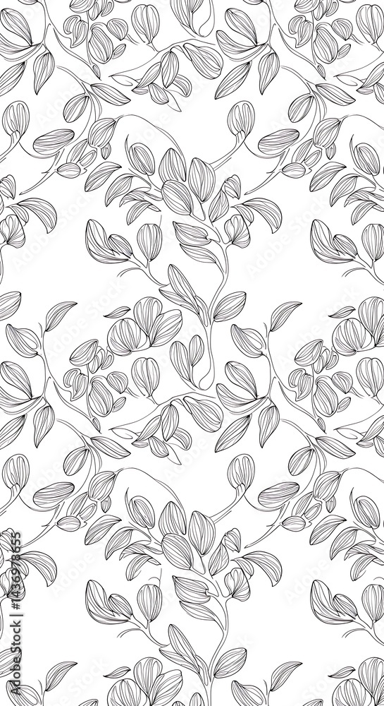 Fototapeta premium Botanical Linework Reverie AI Generated