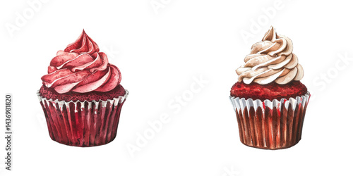 red velvet cupcake watercolor vector illustration