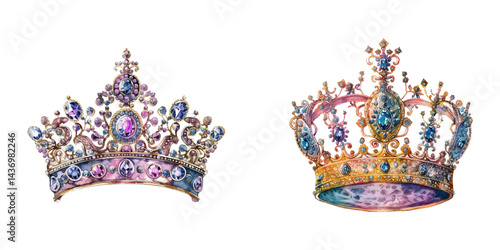 rhinestone crown watercolor vector illustration