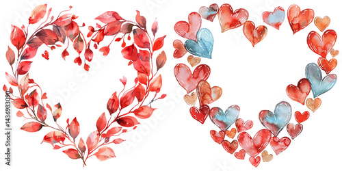 romantic valentine love shaped border watercolor vector illustration