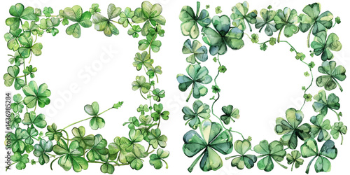 shamrocks frame border watercolor vector illustration