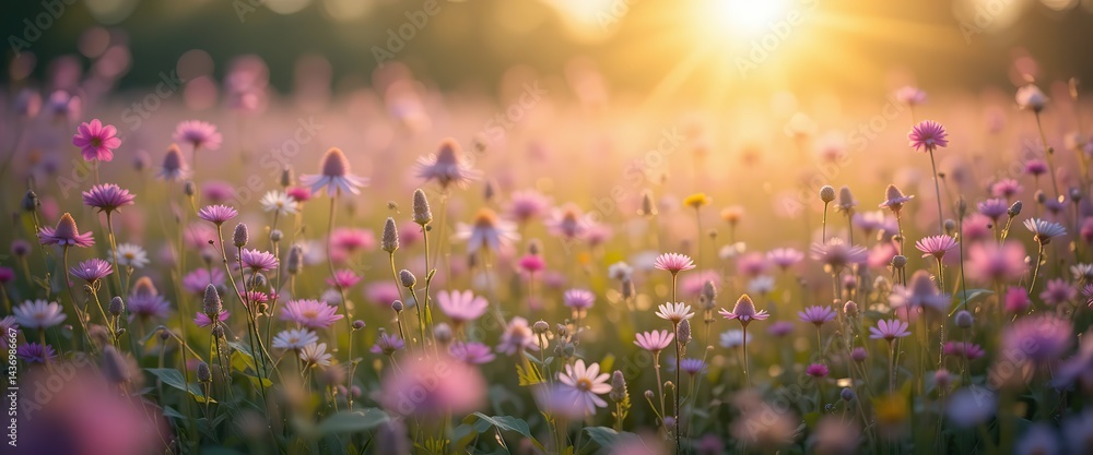 Fototapeta premium Sunset Blooms Wildflower Meadow Golden Hour Flowers
