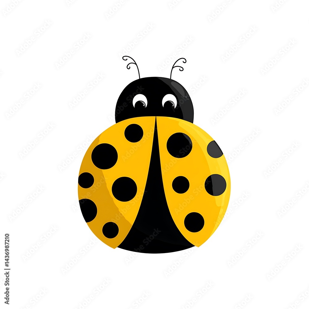 Obraz premium A cartoon yellow ladybug with black spots and antennae