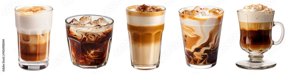 PNG Variety of delicious iced coffees., elements on transparent background