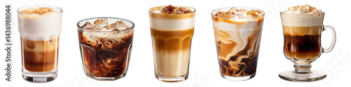 PNG Variety of delicious iced coffees., elements on transparent background