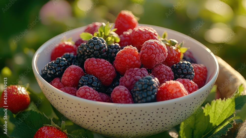 Fresh Raspberries and Blackberries in a Bowl Outdoors (1) Fresh Raspberries and Blackberries in a Bowl Outdoors (1)