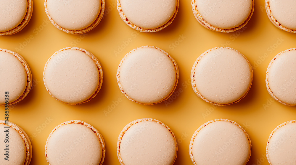 Delicious pastel colored macarons arranged on a bright yellow background for dessert lovers : Generative AI
