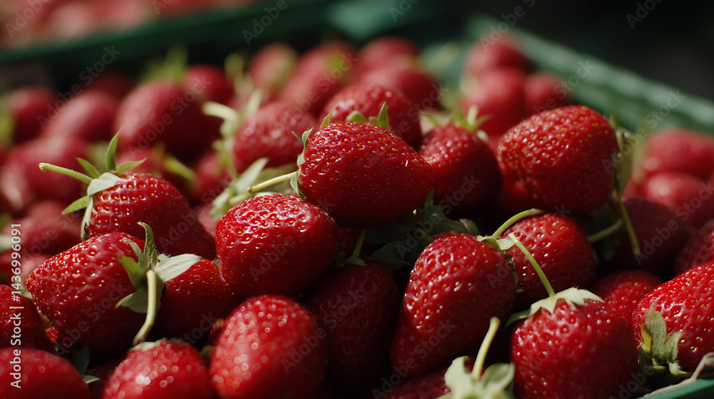Fresh and Juicy Strawberries Perfectly Arranged in a Green Container for a Summer Delight : Generative AI