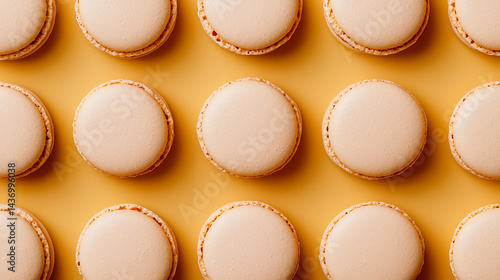 Obraz na płótnie Delicious pastel colored macarons arranged on a bright yellow background for dessert lovers : Generative AI w salonie