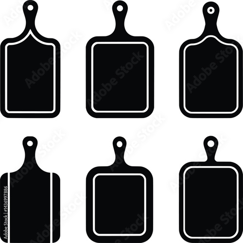 Cutting Board Silhouette Set, Kitchen Board Vector Icons Collection