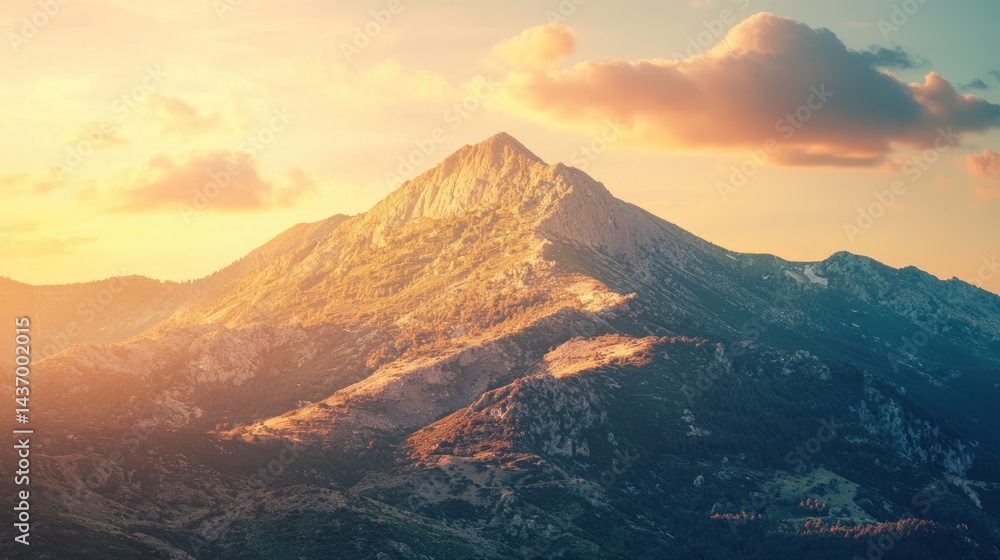 Obraz premium A soft golden-hour glow on a mountain peak