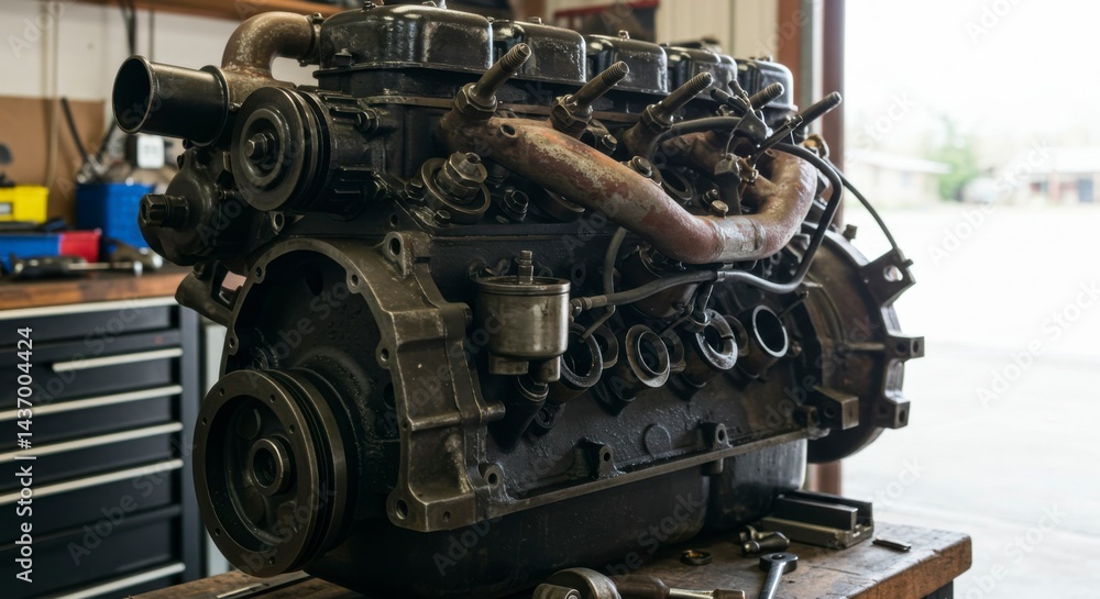 Fototapeta premium Old engine in workshop