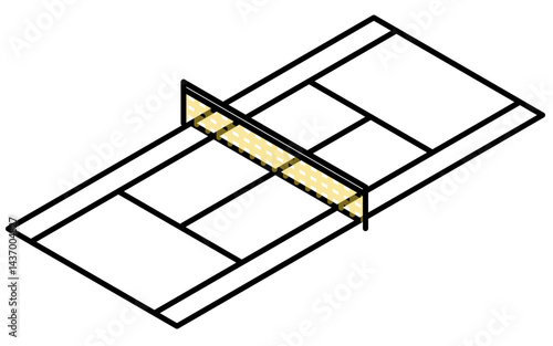テニスコートのシンプルな線画のアイソメトリックイラスト