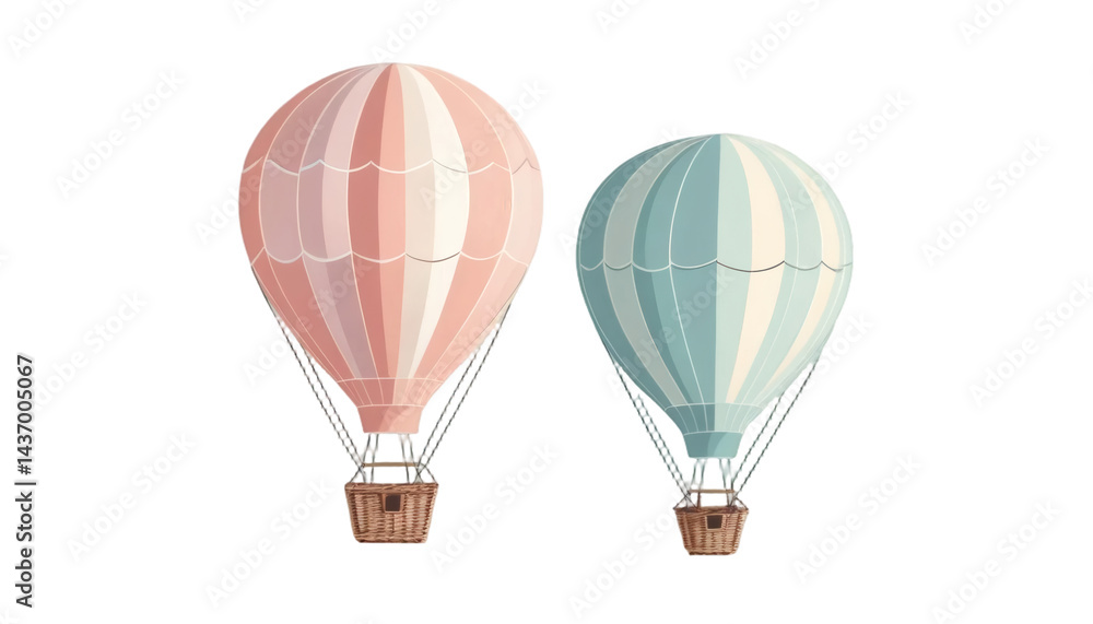 Fototapeta premium Pastel hot air balloons vector illustration for travel and adventure themed design projects and backgrounds on transparent background