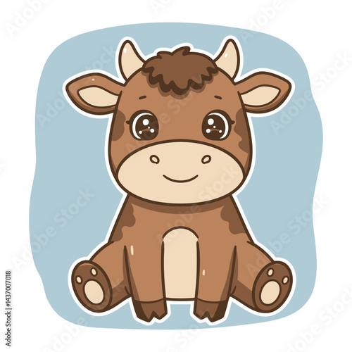 Cute Cartoon Calf Adorable Baby Cow Character Sitting