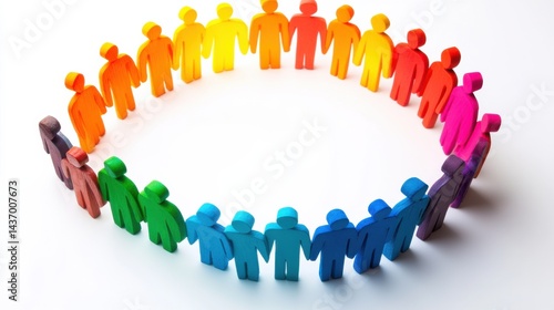 Colorful Paper Figures Forming a Unity Circle of Diversity and Collaboration on a White Background