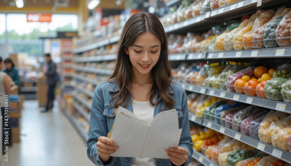 Fototapeta premium Woman reading a document in a bright office