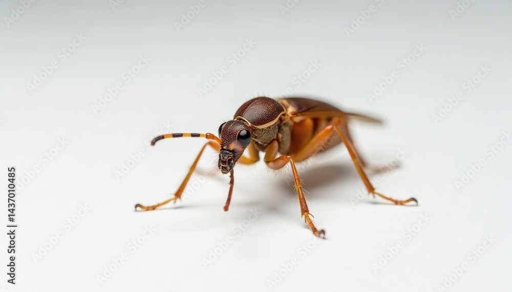 Close-up of a single insect on pure white background, studio, background Close-up of a single insect on pure white background, studio, background