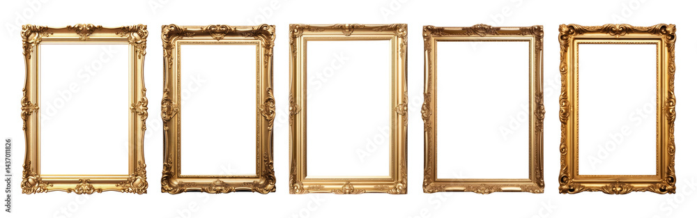 PNG Elegant ornate gold frames, element set on transparent background PNG Elegant ornate gold frames, element set on transparent background