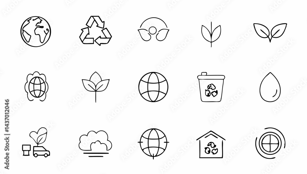 Fototapeta premium set of environment related line icons earth ecol (1).eps