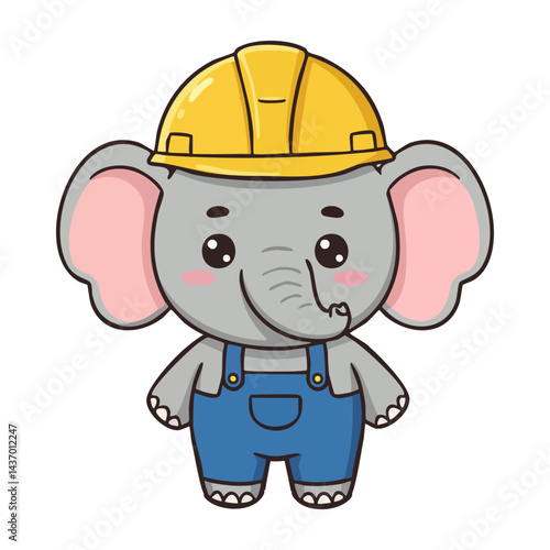 Labor day fun with a cute cartoon elephant wearing a hard hat and worker uniform