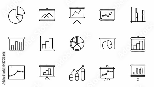 set of graph and chart related line icons  diagram.eps