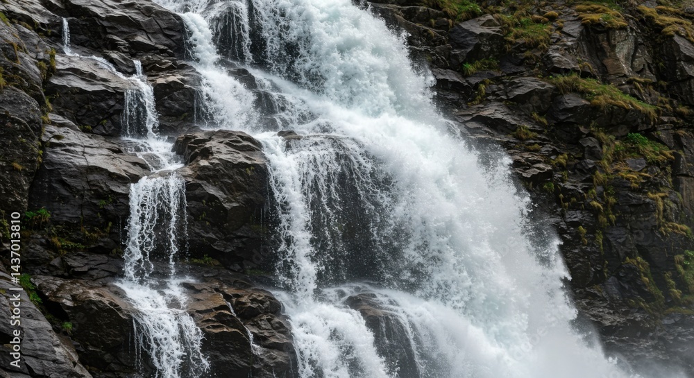 a powerful waterfall cascading down rocks representing unstoppable business flow