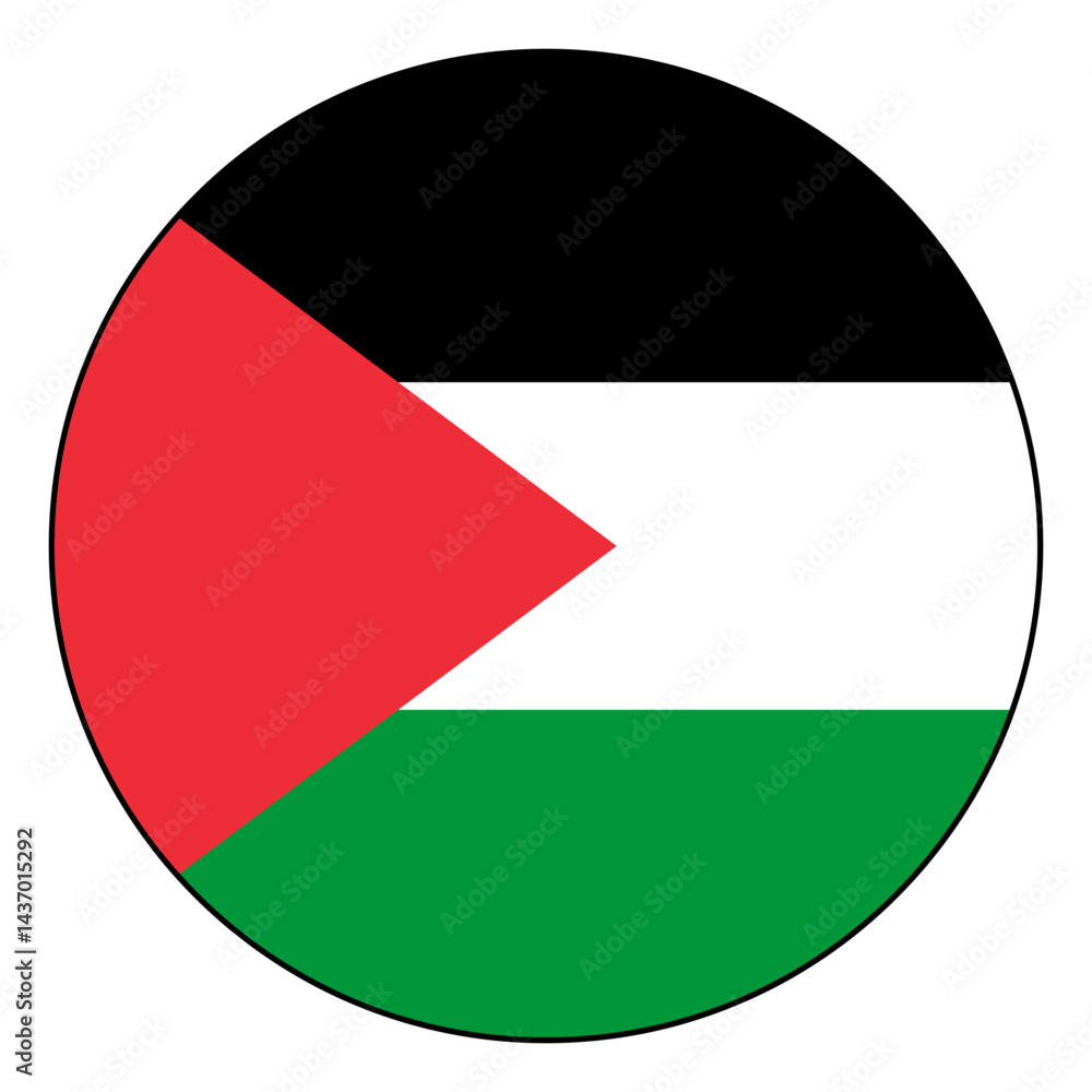 Flag of Palestine. Black edge. Palestine circle flag logo icon computer vector illustration design. Flag of Palestine. Black edge. Palestine circle flag logo icon computer vector illustration design.