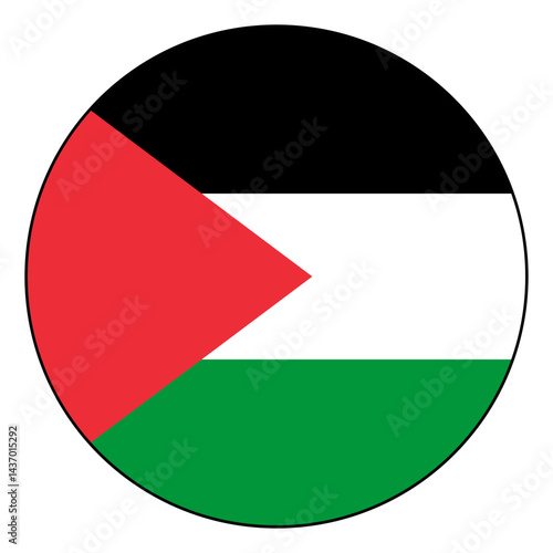 Flag of Palestine. Black edge. Palestine circle flag logo icon computer vector illustration design.