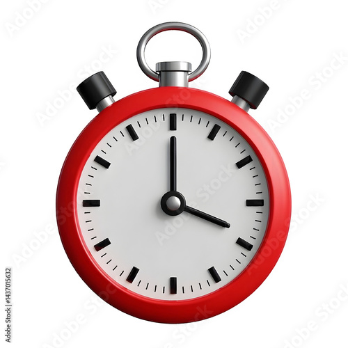 Red stopwatch 3d render with white face and black background