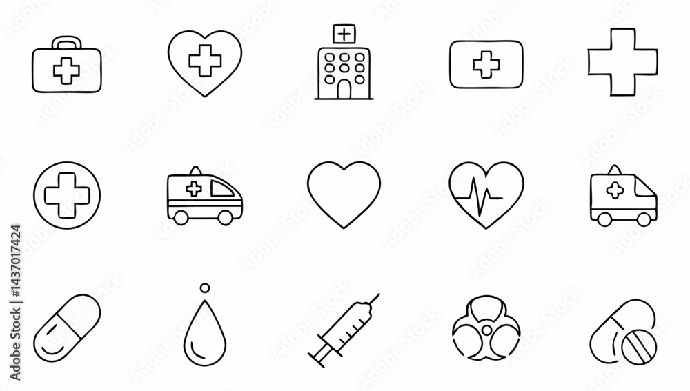 Fototapeta premium set of medical symbols line icons health hospita.eps