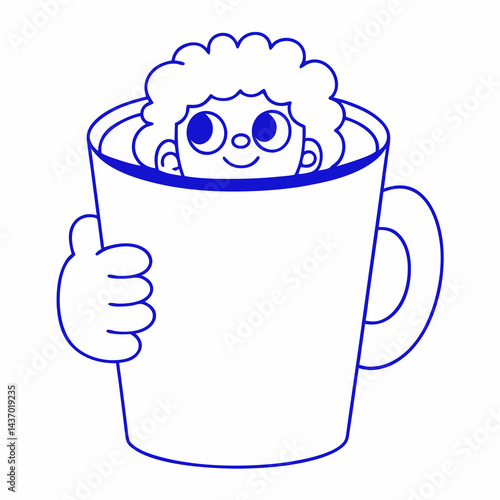 Vector logo design template and graphic elements for advertising, branding, posters and banners, funny cartoon illustrations with smiling character, coffee cup mascot, Cozy Hugs & Coffee Mugs