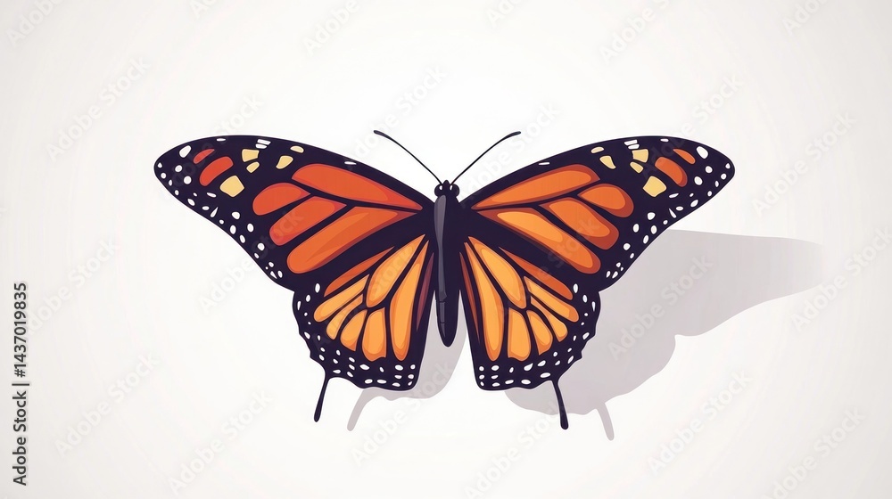 Fototapeta premium Monarch butterfly wings spread, white background, nature, design