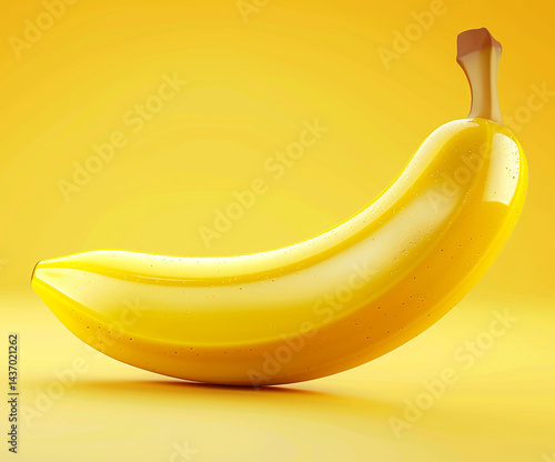 Minimalistic and vibrant close-up of a fresh banana isolated on a solid yellow background, symbolizing healthy eating, tropical fruit, and modern organic lifestyle