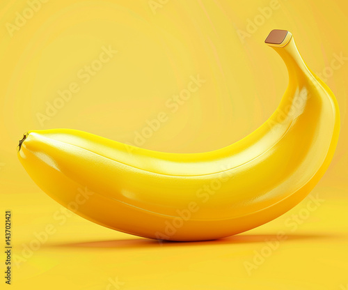 Minimalistic and vibrant close-up of a fresh banana isolated on a solid yellow background, symbolizing healthy eating, tropical fruit, and modern organic lifestyle