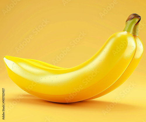 Minimalistic and vibrant close-up of a fresh banana isolated on a solid yellow background, symbolizing healthy eating, tropical fruit, and modern organic lifestyle