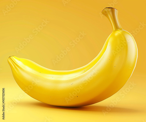 Minimalistic and vibrant close-up of a fresh banana isolated on a solid yellow background, symbolizing healthy eating, tropical fruit, and modern organic lifestyle