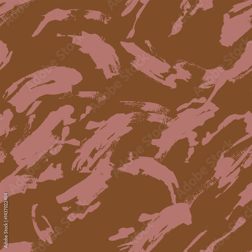 Bold Brushstroke Seamless Pattern, Abstract Expressionist Style in Earthy Pink and Brown Tones